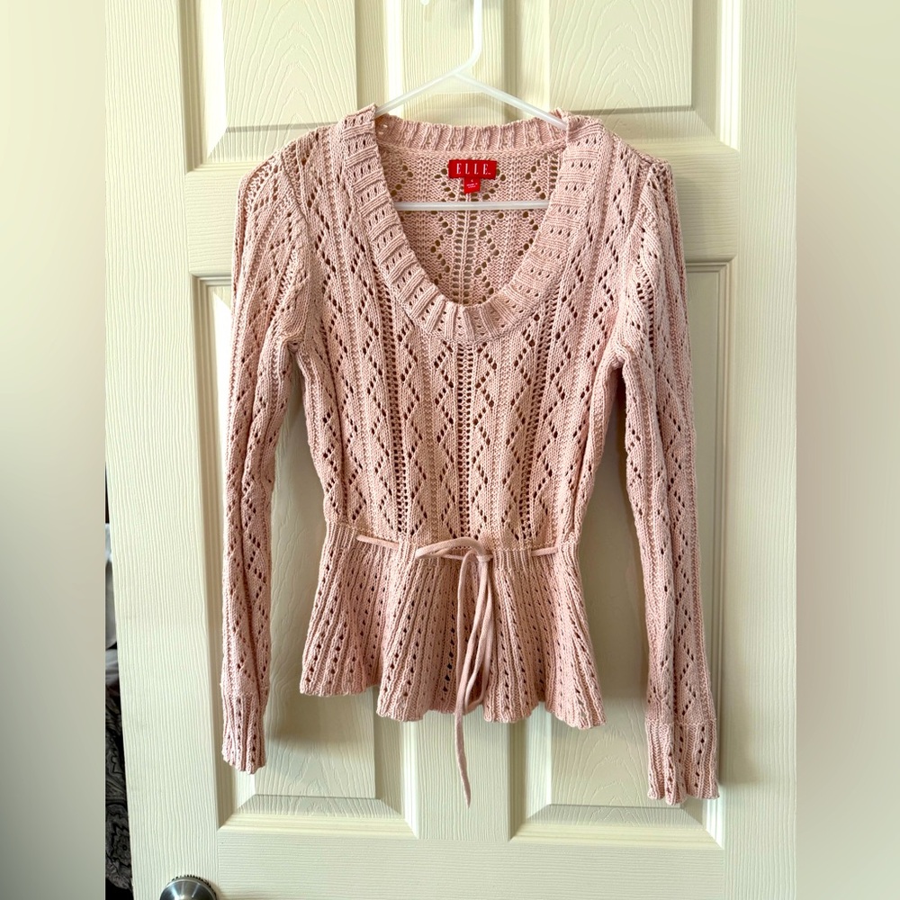 🩷Beautiful Elle Soft Pink Crotchet Sweater Tie Waist Size S🩷